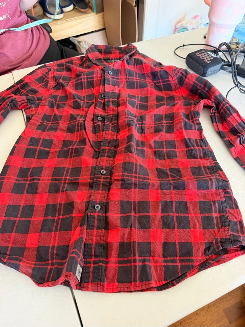 Banana Republic Red and Black Plaid Button-Down Shirt